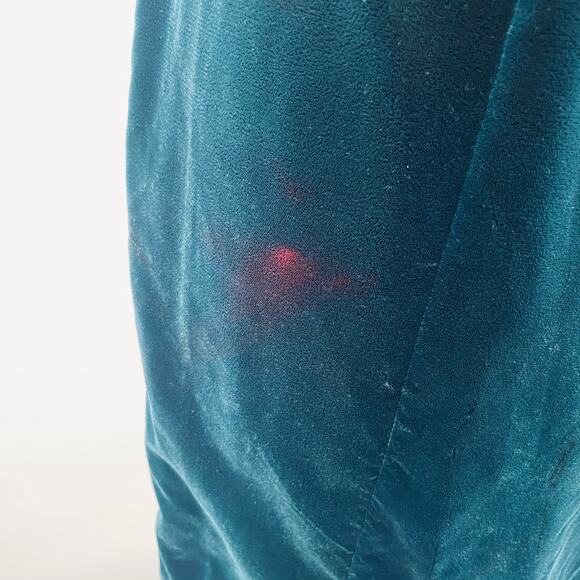 Vintage 90s Velvet Column Gown Sequin Halter Neck Strappy Back Teal Green 2 - Picture 5 of 14